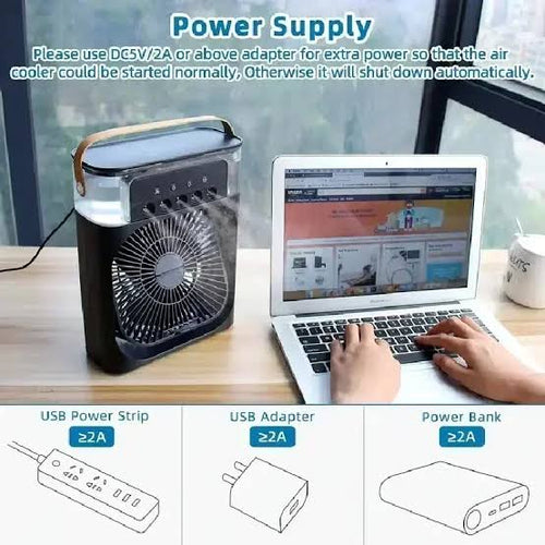 ❄️ Portable USB Air Cooler Fan with Humidifier & LED Light